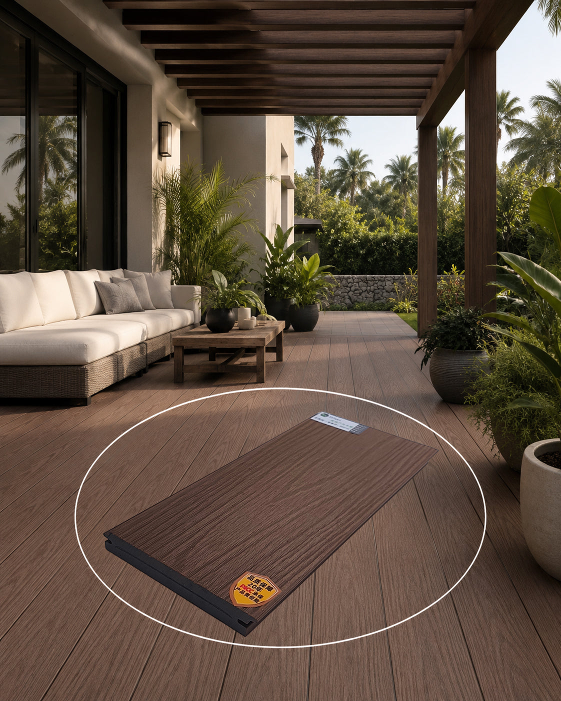 Villa terrace with warm outdoor decking